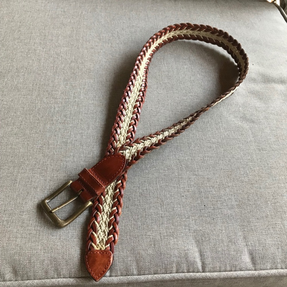 Fossil Brown Braided Leather Woven Cord Belt Brass Buckle BT3142 L Turkey